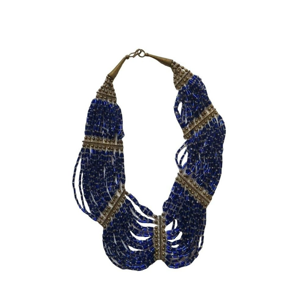 Vintage Torsade Necklace Blue Beaded 27 Inches - Picture 1 of 4